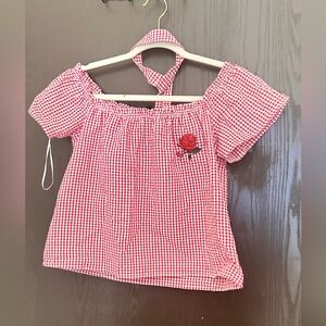 Timing Red and White Gingham Top with Puff Sleeves